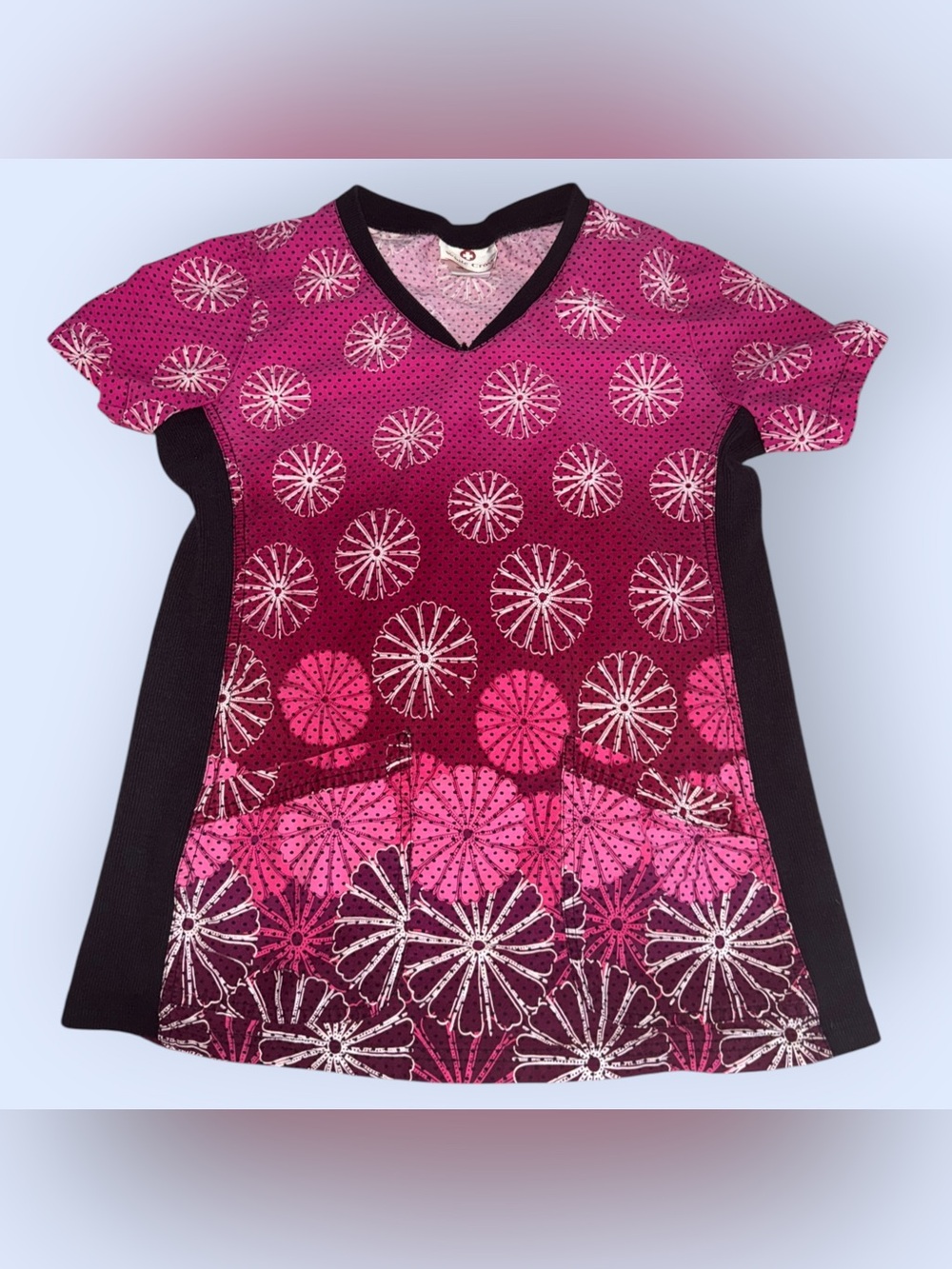 White Cross Pink Floral V-Neck Scrub Top